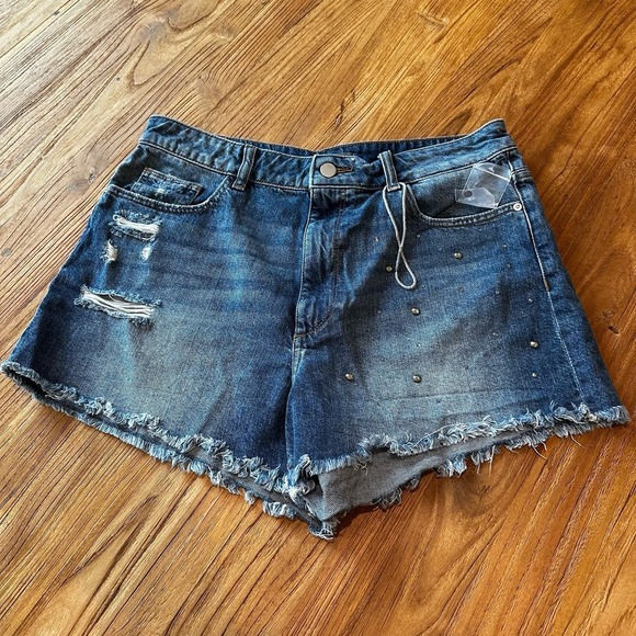 DL1961 Women’s Cleo High Rise Jeweled Raw Hem Cut Off Capricorn Denim Jean Short - Picture 1 of 8